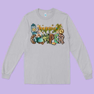 Happy Camper Long Sleeve Tee Designed By Cowhidedigitalart