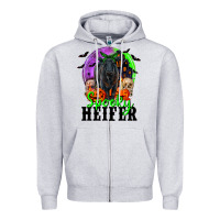 Heather Grey spooky heifer black angus Zipper Hoodie - RanaPortraitStore