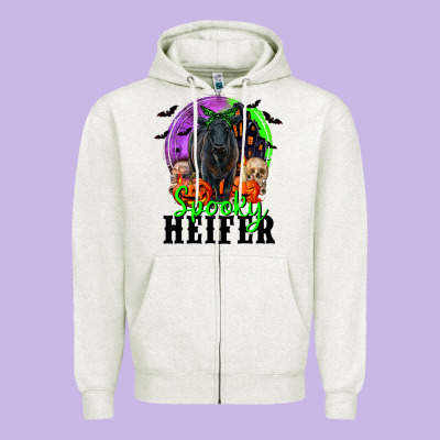 Spooky Heifer Black Angus Zipper Hoodie Designed By Ranaportraitstore