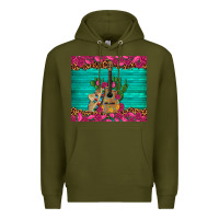 Army Green mexican guitar roses cactus sombrero Premium Hoodie - Artiststas