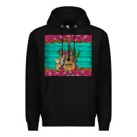 Black mexican guitar roses cactus sombrero Premium Hoodie - Artiststas