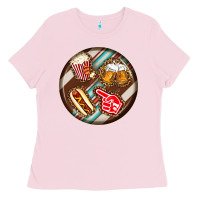 Bubblegum Pink american football round earrings Ladies Tee - BundleAndBundleShop