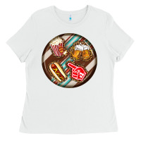 White american football round earrings Ladies Tee - BundleAndBundleShop