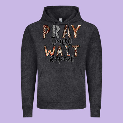 Pray Trust Wait Repeat Vintage Hoodie Designed By Cowhidedigitalart