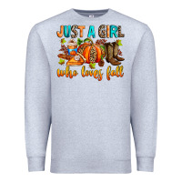 Heather Grey Just a girl who loves Fall Premium Sweatshirt - RanaPortraitStore