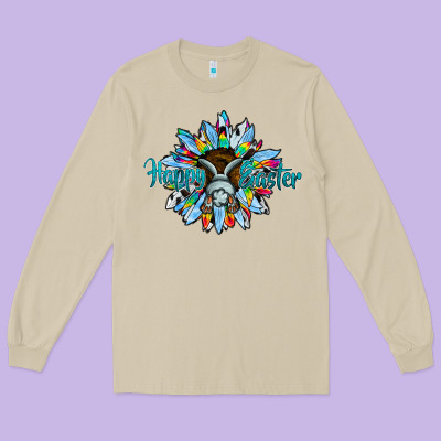 Happy Easter Sunflower Long Sleeve Tee Designed By Cowhidedigitalart