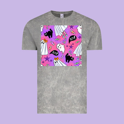 Cute Ghost Halloween Seamless Pattern Vintage Tee Designed By Bundleandbundleshop