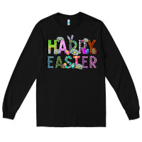 Black Happy Easter Long Sleeve Tee - CowhideDigitalArt