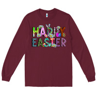 Burgundy Happy Easter Long Sleeve Tee - CowhideDigitalArt