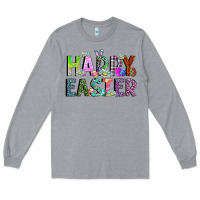 Heather Grey Happy Easter Long Sleeve Tee - CowhideDigitalArt