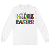 White Happy Easter Long Sleeve Tee - CowhideDigitalArt