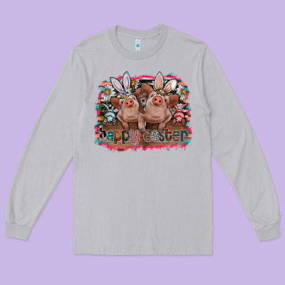 Happy Easter Long Sleeve Tee Designed By Cowhidedigitalart