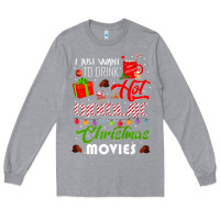 Heather Grey i just want to drink hot chocolate watch christmas movies premium Long Sleeve Tee - baoMotion