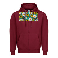 Burgundy Sunflower And Daisy With Leopard Zipper Hoodie - RanaPortraitStore