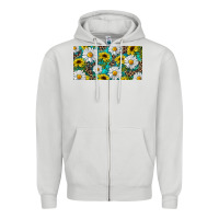 Dove Grey Sunflower And Daisy With Leopard Zipper Hoodie - RanaPortraitStore