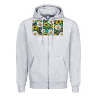 Heather Grey Sunflower And Daisy With Leopard Zipper Hoodie - RanaPortraitStore