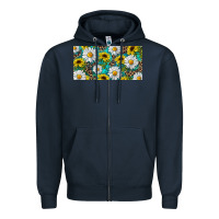 Navy Sunflower And Daisy With Leopard Zipper Hoodie - RanaPortraitStore