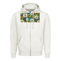 Oatmeal Heather Sunflower And Daisy With Leopard Zipper Hoodie - RanaPortraitStore