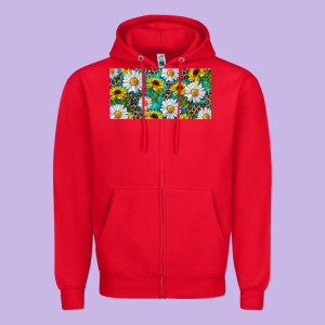 Sunflower And Daisy With Leopard Zipper Hoodie Designed By Ranaportraitstore