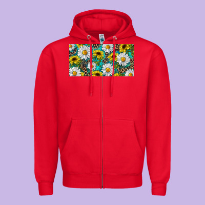 Sunflower And Daisy With Leopard Zipper Hoodie Designed By Ranaportraitstore