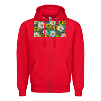Red Sunflower And Daisy With Leopard Zipper Hoodie - RanaPortraitStore