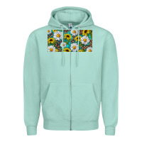 Seafoam Sunflower And Daisy With Leopard Zipper Hoodie - RanaPortraitStore