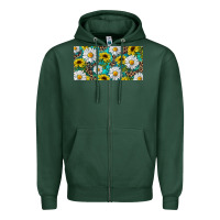 Sports Green Sunflower And Daisy With Leopard Zipper Hoodie - RanaPortraitStore