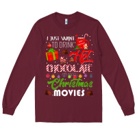 Burgundy i just want to drink hot chocolate watch christmas movies premium Long Sleeve Tee - baoMotion