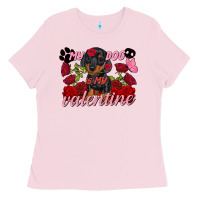Bubblegum Pink my dog is my valentine valentine's day Ladies Tee - FaDigitalArtStudio