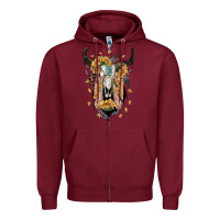 Burgundy sunflower boho bull skull with hands Zipper Hoodie - RanaPortraitStore