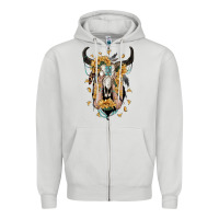 Dove Grey sunflower boho bull skull with hands Zipper Hoodie - RanaPortraitStore