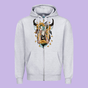 Sunflower Boho Bull Skull With Hands Zipper Hoodie Designed By Ranaportraitstore