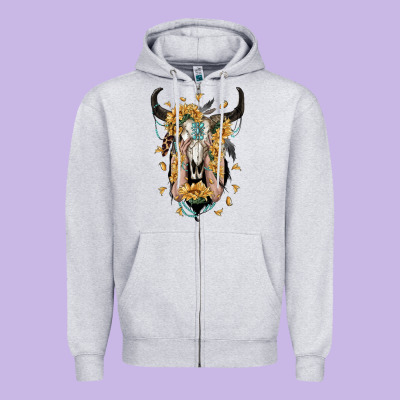Sunflower Boho Bull Skull With Hands Zipper Hoodie Designed By Ranaportraitstore