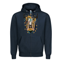 Navy sunflower boho bull skull with hands Zipper Hoodie - RanaPortraitStore