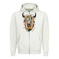 Oatmeal Heather sunflower boho bull skull with hands Zipper Hoodie - RanaPortraitStore