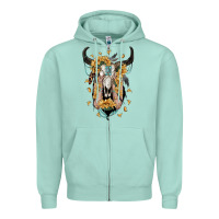 Seafoam sunflower boho bull skull with hands Zipper Hoodie - RanaPortraitStore