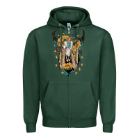 Sports Green sunflower boho bull skull with hands Zipper Hoodie - RanaPortraitStore
