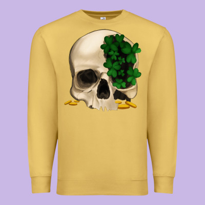St Patrick's Day Skull With Clovers Premium Sweatshirt Designed By Jasminsmagicworld