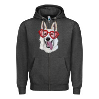 Charcoal Heather White shepherd with love glasses Zipper Hoodie - RanaPortraitStore