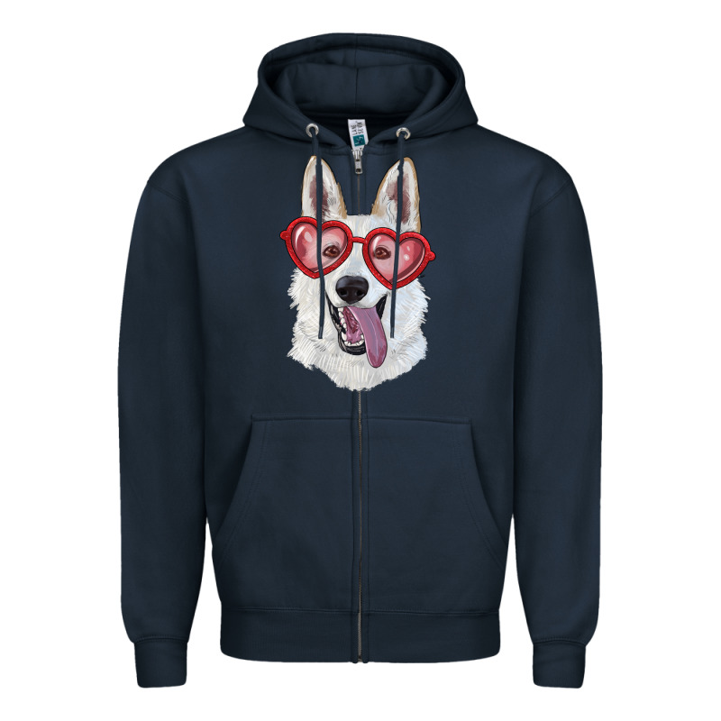 White Shepherd With Love Glasses Zipper Hoodie by RanaPortraitStore | Teevron