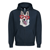 Navy White shepherd with love glasses Zipper Hoodie - RanaPortraitStore