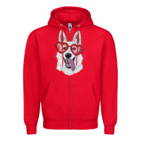 Red White shepherd with love glasses Zipper Hoodie - RanaPortraitStore