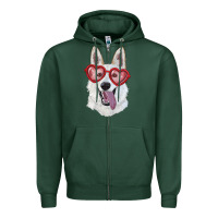 Sports Green White shepherd with love glasses Zipper Hoodie - RanaPortraitStore