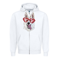White White shepherd with love glasses Zipper Hoodie - RanaPortraitStore