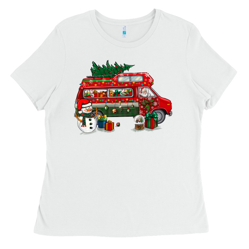 Christmas Santa Claus With Retro Van Ladies Tee by BundleAndBundleShop | Teevron