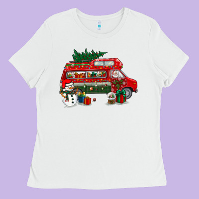 Christmas Santa Claus With Retro Van Ladies Tee Designed By Bundleandbundleshop