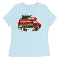 Baby Blue christmas santa claus with retro van Ladies Tee - BundleAndBundleShop