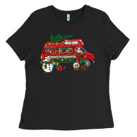 Black christmas santa claus with retro van Ladies Tee - BundleAndBundleShop