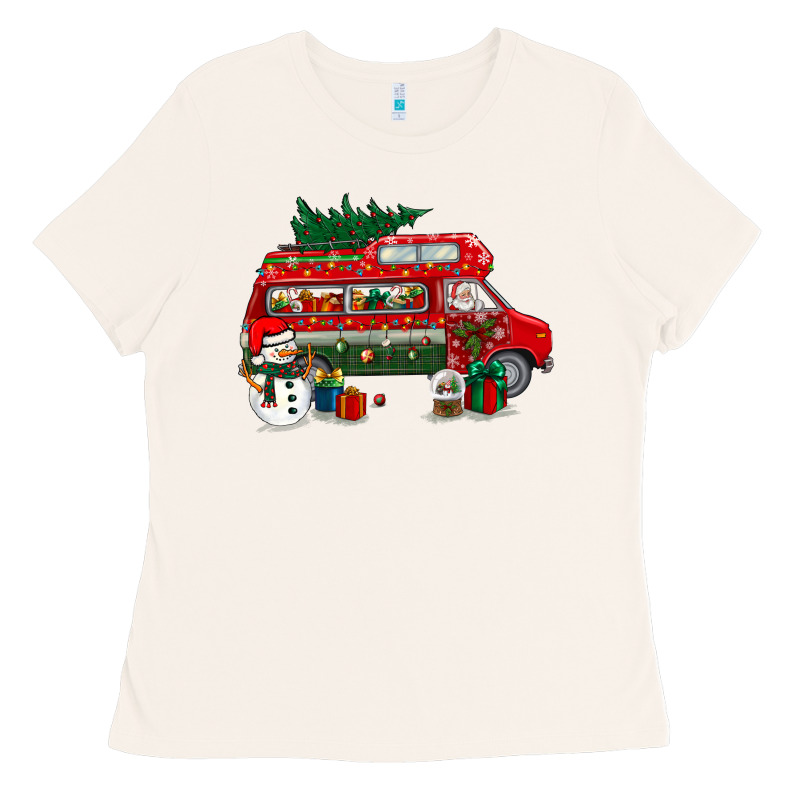 Christmas Santa Claus With Retro Van Ladies Tee by BundleAndBundleShop | Teevron