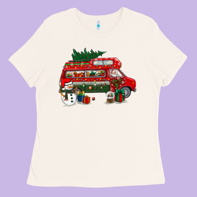 Christmas Santa Claus With Retro Van Ladies Tee Designed By Bundleandbundleshop